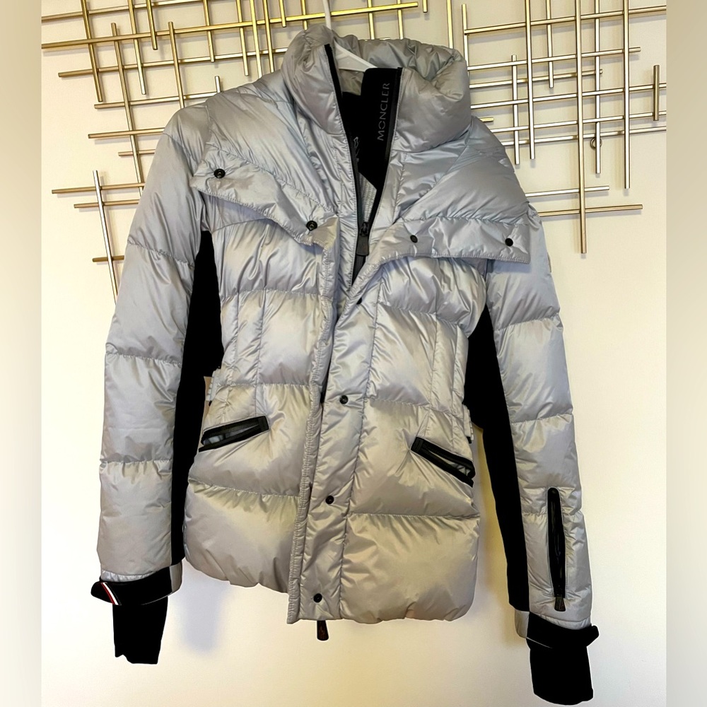 moncler grenoble ski jacket, size 2, light blue/gray color